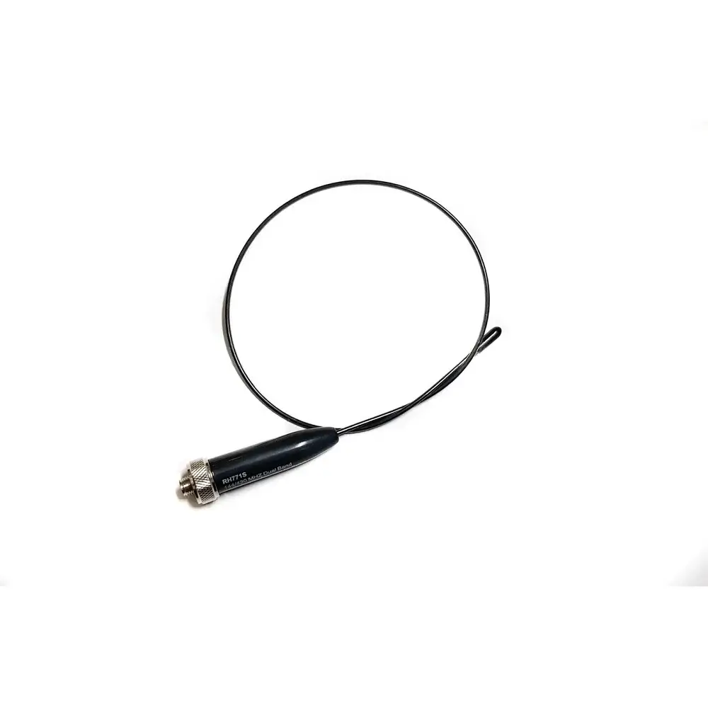 Sky2 RH771S Female - Rakomindo Black RF coaxial cable with a metal screw-on connector and a looped end, laid on a white background.