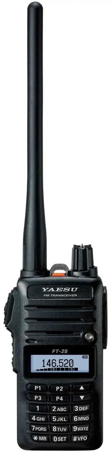 Radio HT Yaesu FT-25R dengan frekuensi VHF dan 222 channel memori.