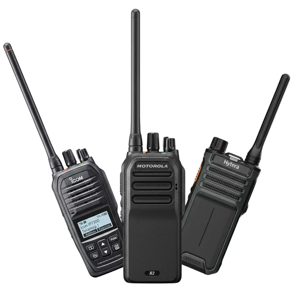 Beberapa jenis handy talky digital dari berbagai brand ternama.